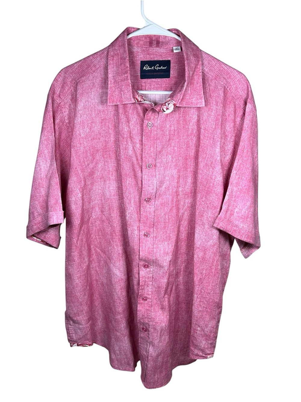 Robert Graham Pink Linen Blend Casual Button Up Shirt Short Sleeve Mens 1XL